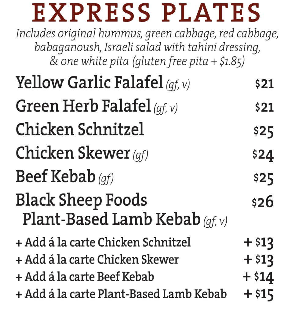 Menu Oren's Hummus Express